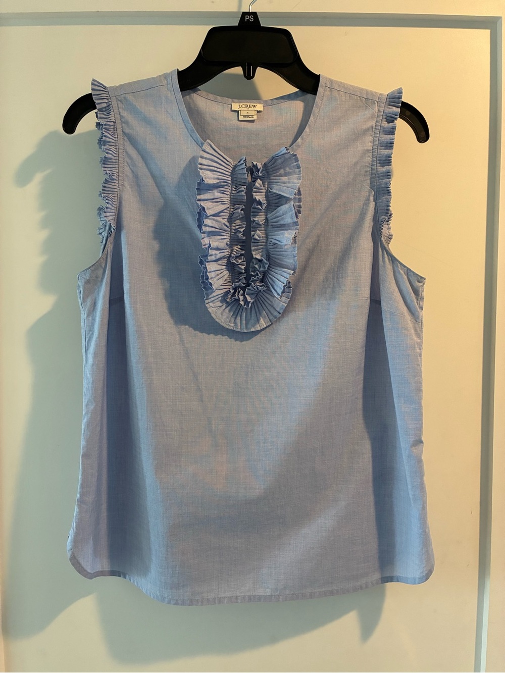 J Crew Women’s Light Blue Ruffle Trim Blouse Size 6